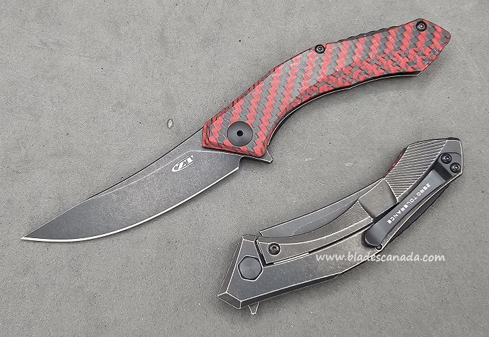 Zero Tolerance 0460RDBW Flipper Framelock Knife, 20CV Black SW, Carbon Fiber Red/Titanium Black