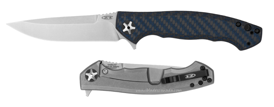 Zero Tolerance 0452BLUCF Flipper Framelock Knife, CPM MagnaCut, Carbon Fiber Blue, ZT-0452BLUCF