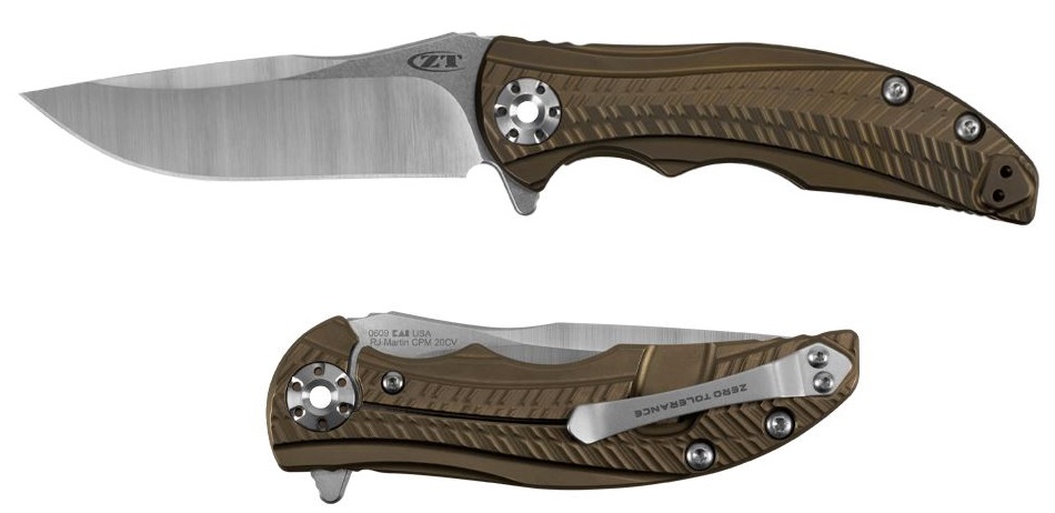 Zero Tolerance RJ Martin 609 Flipper Framelock Knife, CPM 20CV Two-Tone, Titanium Bronze