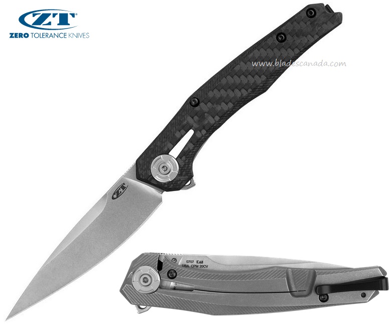 Zero Tolerance 0707 Flipper Framelock Knife, CPM 20CV, Titanium/CF, ZT0707